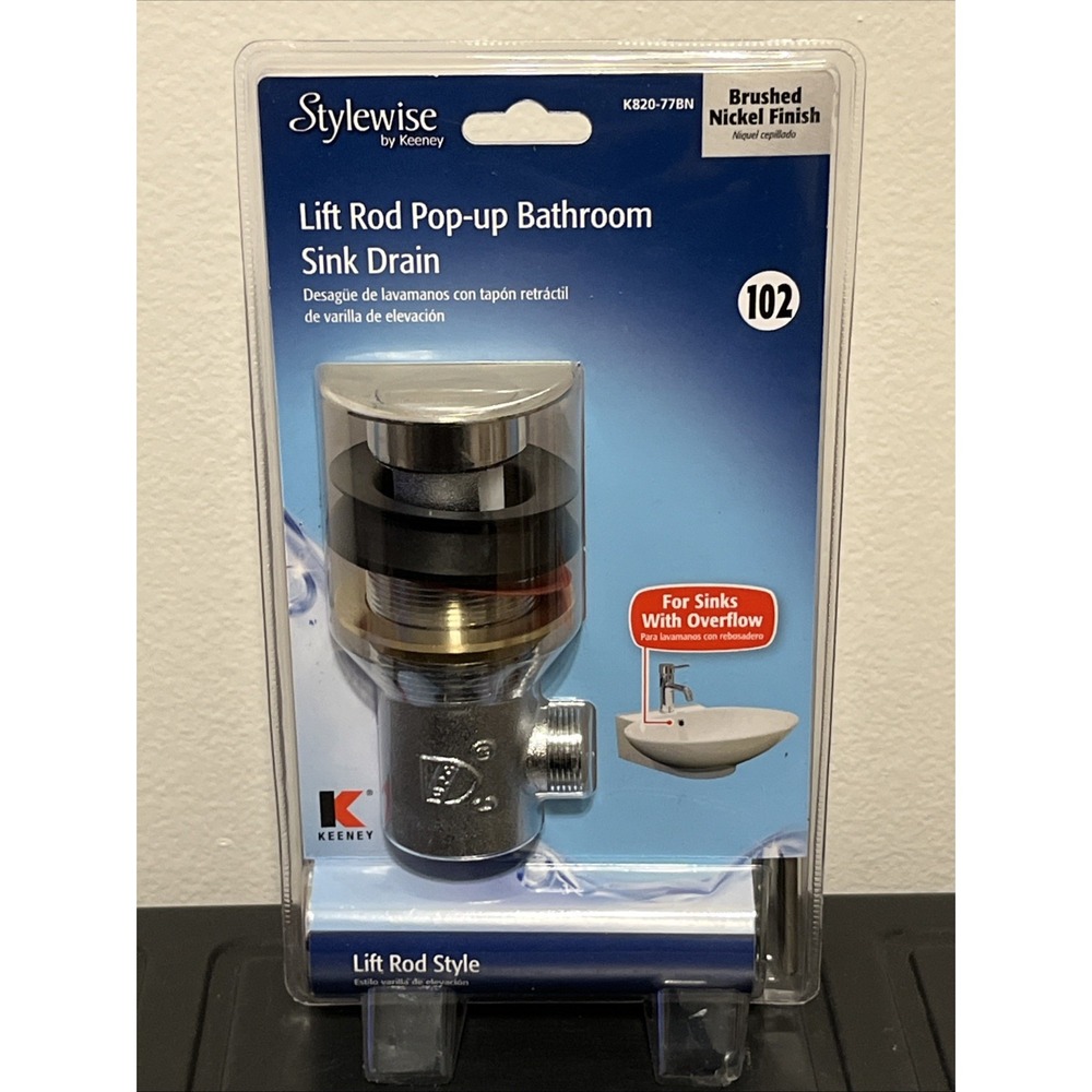 Keeney Stylewise Lift Rod Pop up Bathroom Sink Drain  K820 77BN 102 Brush Nickel